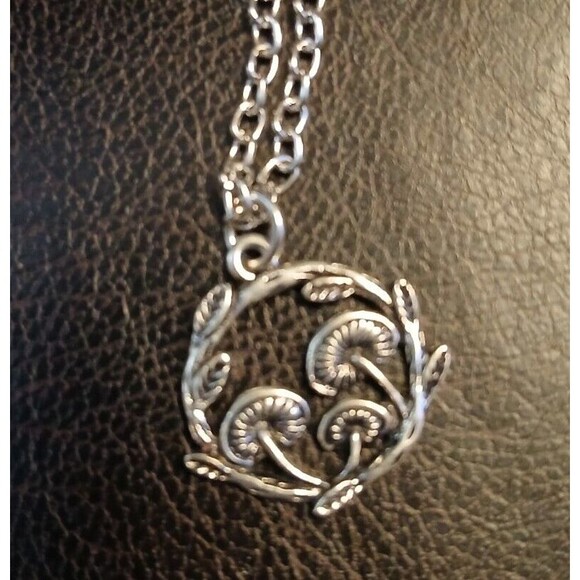 Silver Plated Circle Mushrooms Necklace Fantasy Mushroom - Picture 2 of 9